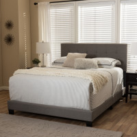 Baxton Studio CF8747B-Grey-Full Brookfield Modern and Contemporary Grey Fabric Upholstered Grid-tufting Full Size Bed